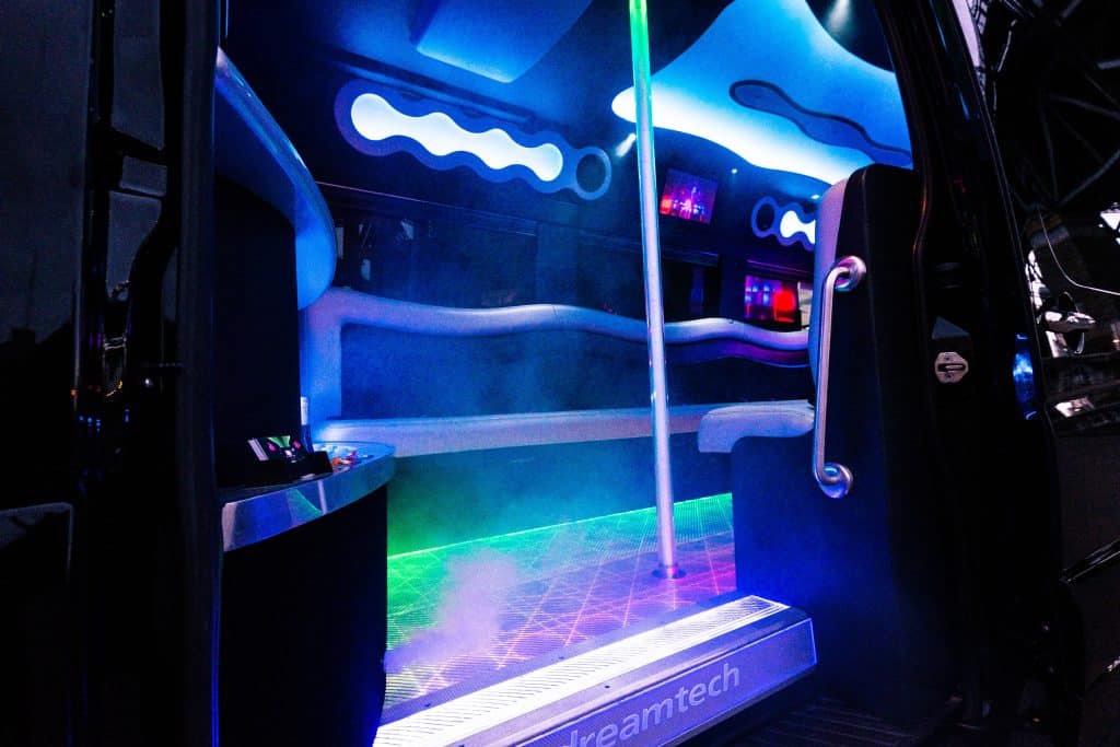 interior of a party bus parked in Sydney's inner west ready for a night out