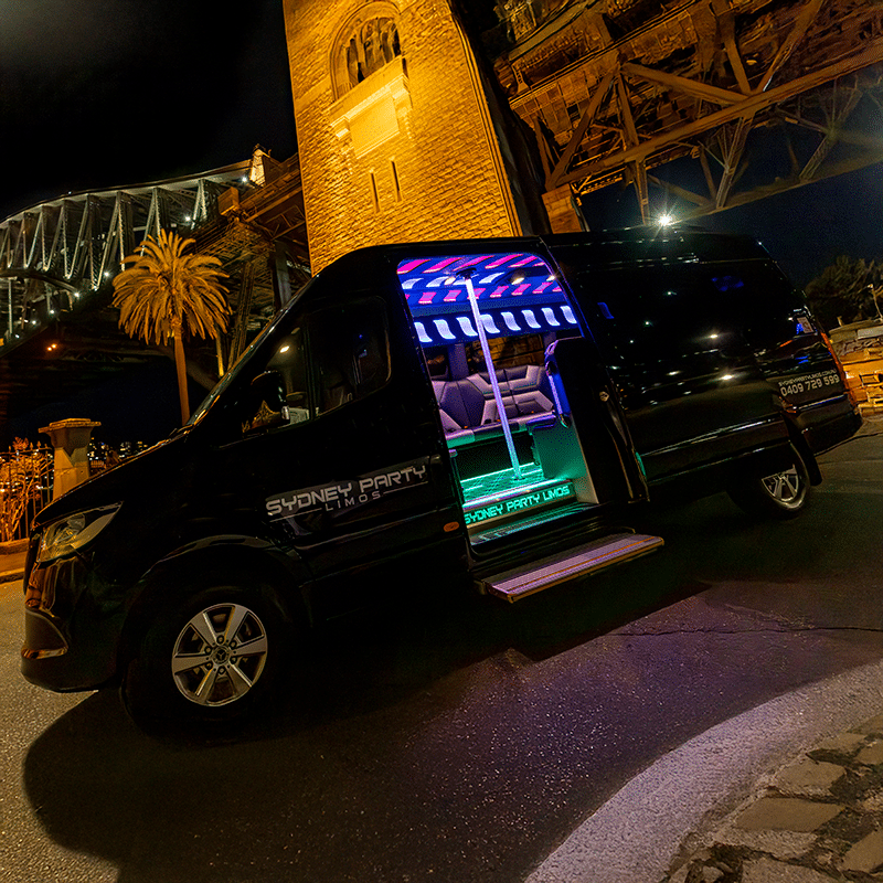 party bus parked up scenic shot on the north shore of sydney